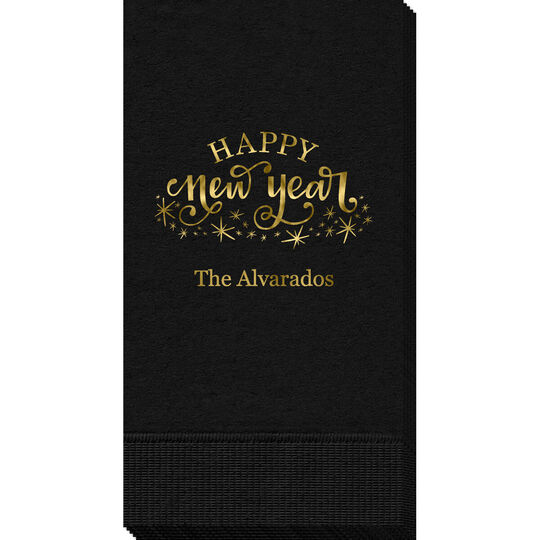 Hand Lettered Sparkle Happy New Year Guest Towels